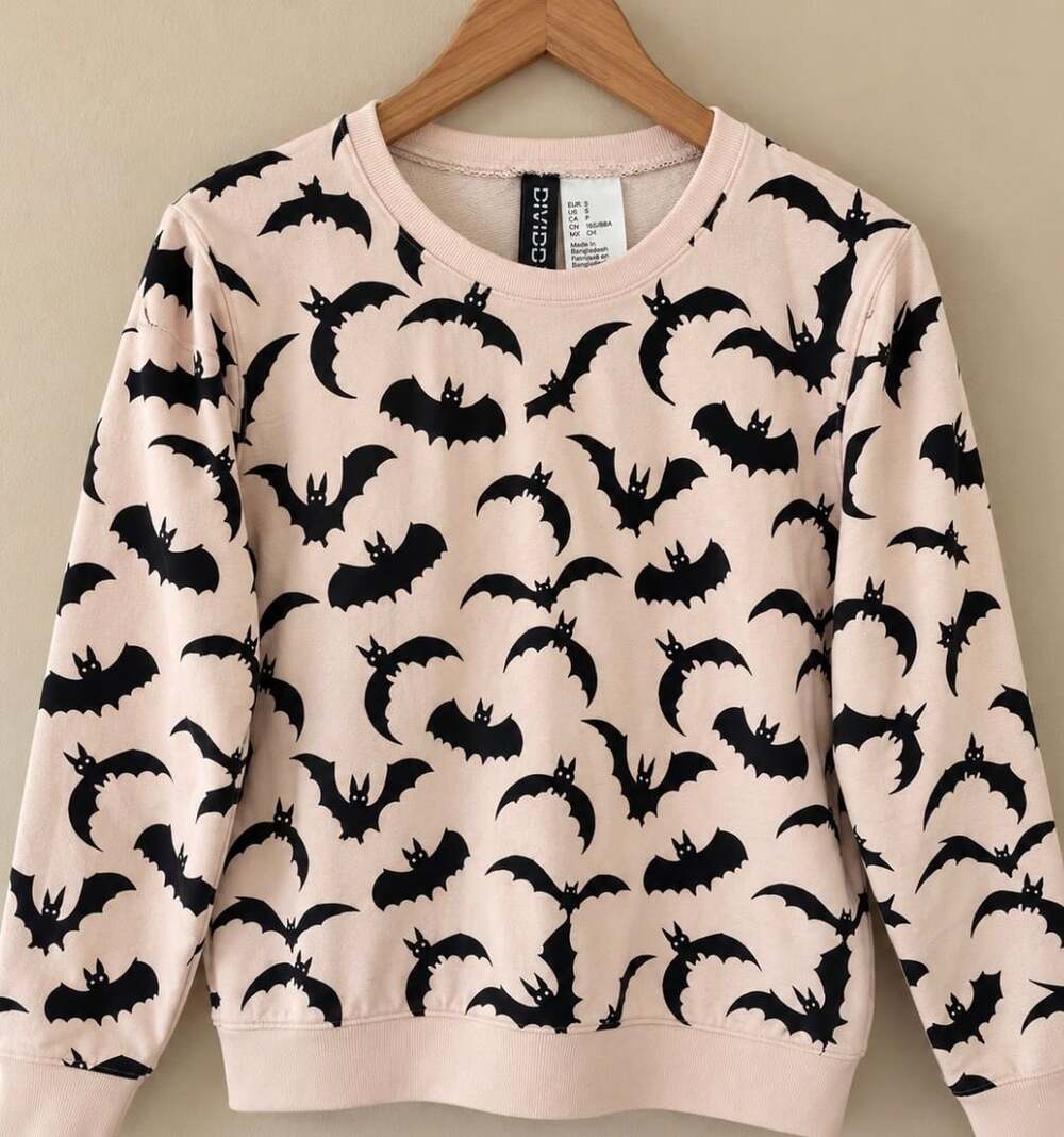 H&M Divided Bat Print Sweatshirt Size S Pink Black